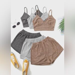 Ribbed Dark Heather Gray Crop Top Bralette High Waisted Shorts Two Piece Set